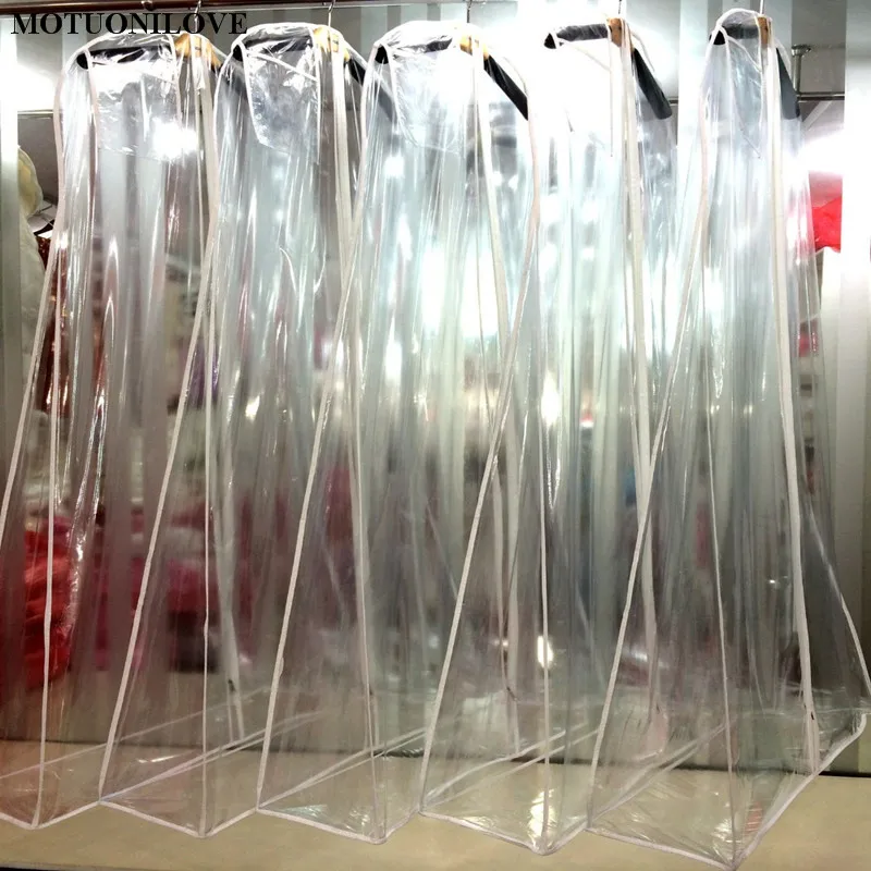 180CM Transparent PVC Dust Cover Storage For Wedding Dress Shop Showroom Thick Waterproof Clothing Garment Bags With ID Pocket