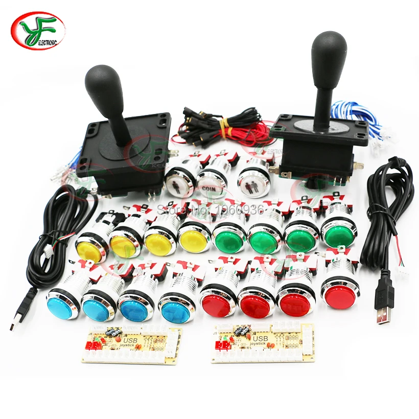 

USB Encoder To PC Raspberry pi Happ style Joystick 5V CHROME Plated illuminated LED Push Button Arcade Game DIY Kits