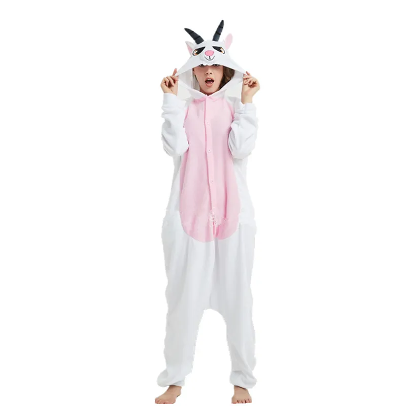 

Animal Fleece Kigurumi Goat Costume For Adult Women Men's Onesies Pajamas Halloween Carnival Party Romper Wear