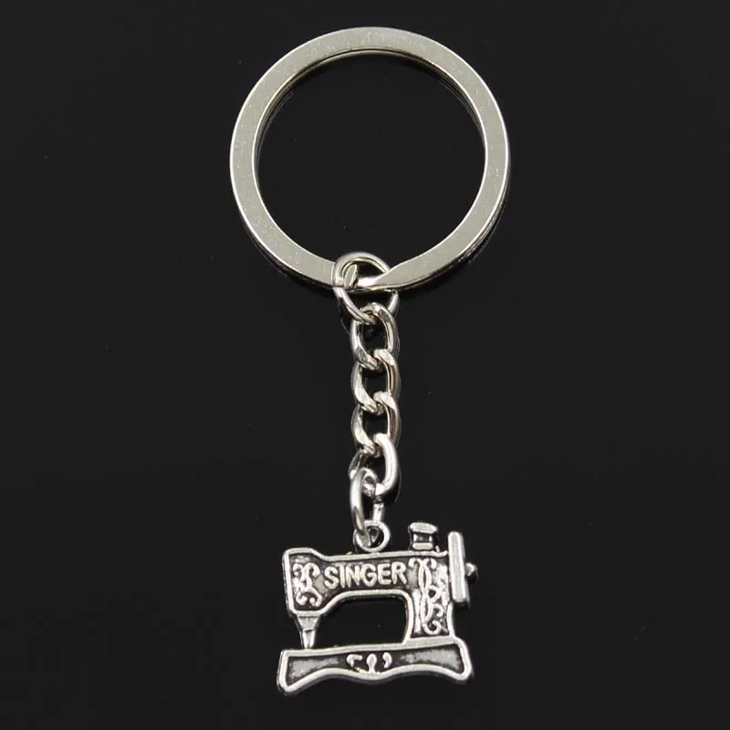 Fashion 3cm Key Ring Metal Key Chain Keychain Jewelry Antique Bronze Silver Color Plated Sewing Machine 20x17mm Pendant