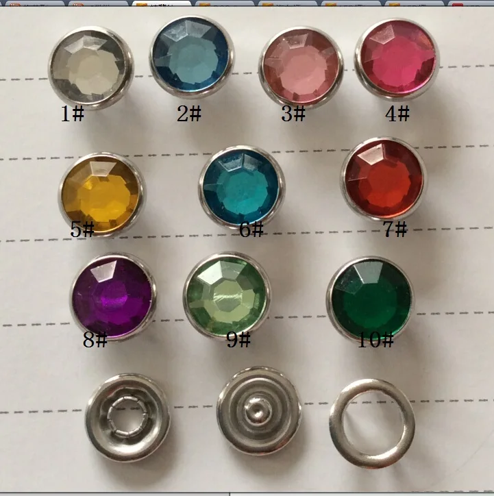 100set MIX color rhinestone pearl Press Studs Snap Fastener Popper Prong Ring snap button for Clothes Sewing for baby clothes