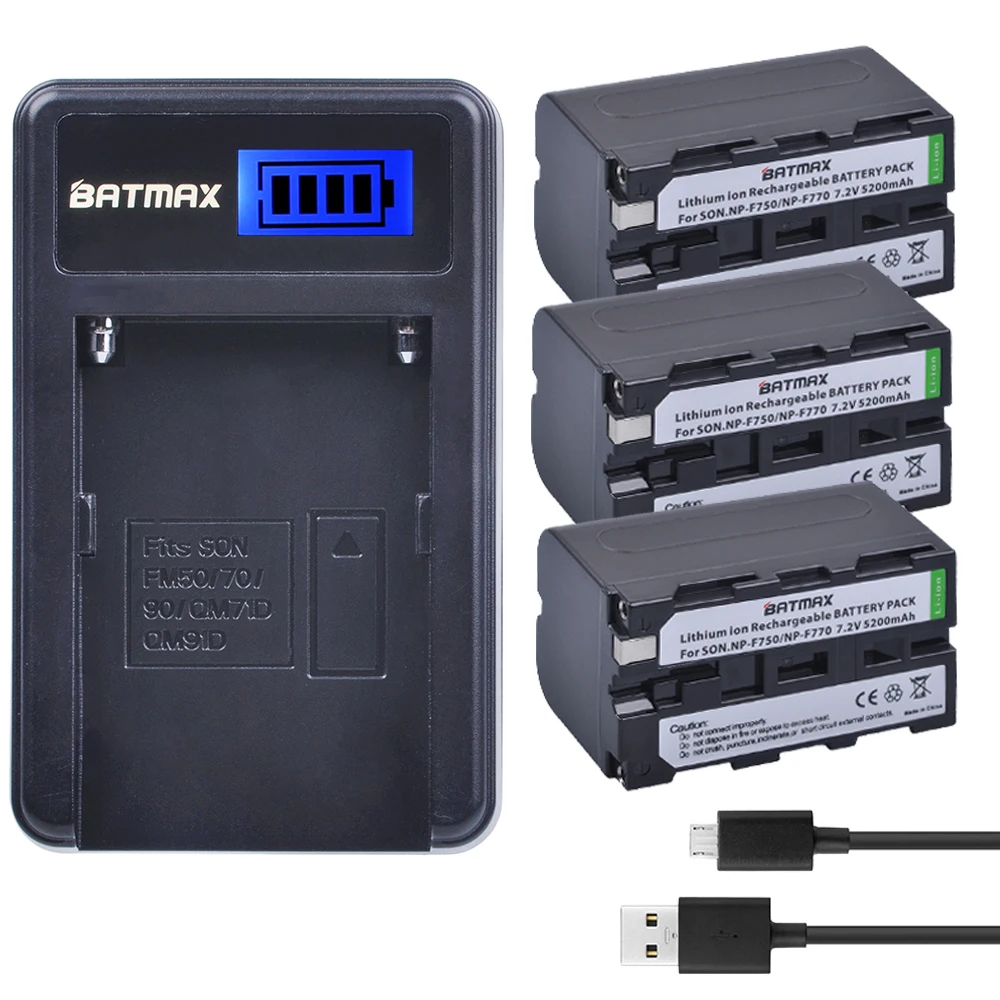 

Batmax 3pcs NP-F770 NP-F750 Battery 5200mAh Bateria + LCD USB Charger for Sony CCD-SC5 CCD-SC55 CCD-SC65 DCR-SC100