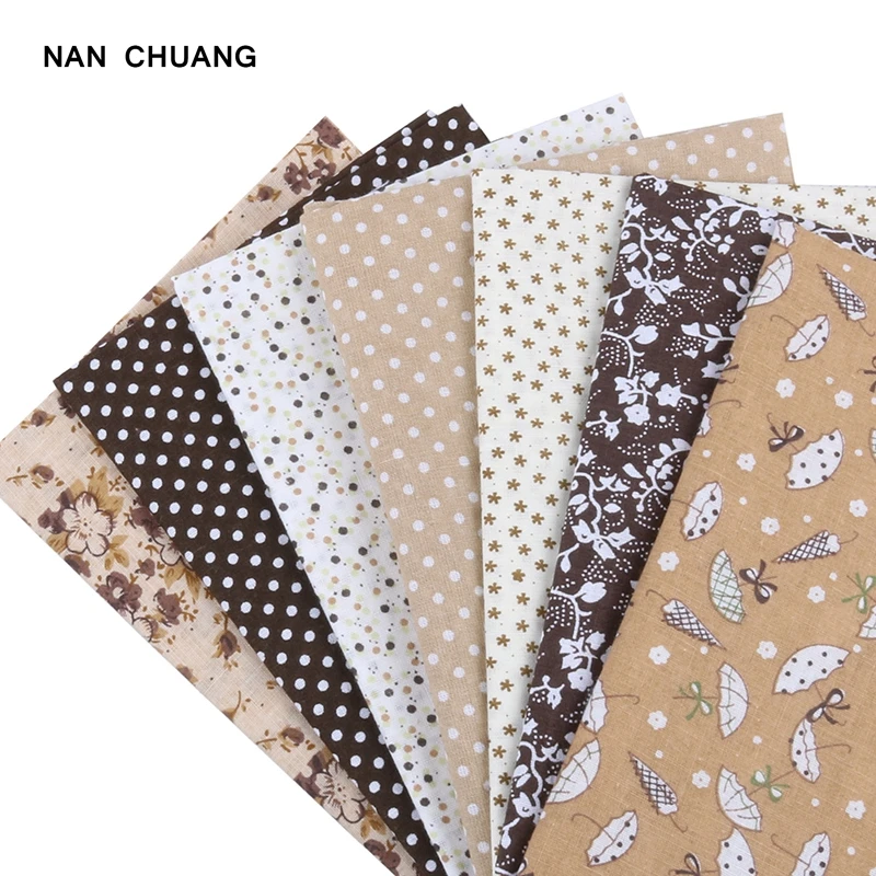 Nanchuang Coffee Thin Cotton Fabric Patchwork For Sewing Scrapbook Cloth Tissue For Quilt Needlework Pattern 25x25m 7Pcs/Lot