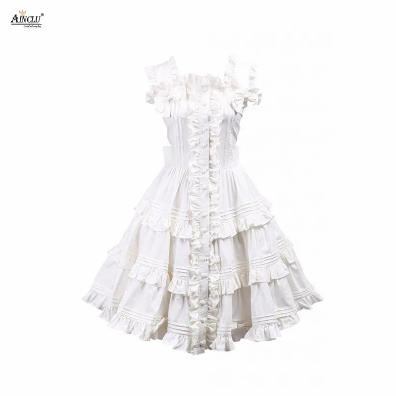 Ainclu – robe Lolita en coton pur blanc, à volants, douce, onirique, XS à XXL, pour les jours et les festivals, offre spéciale