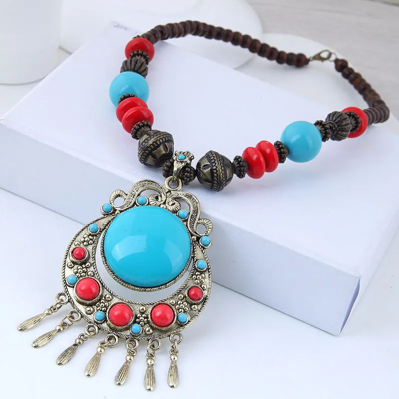 Kymyad Ethic Collier Femme Bohemian Necklace Women Bijoux Beads Chain Tassel Necklaces Pendants For Women Sweater Long Necklaces