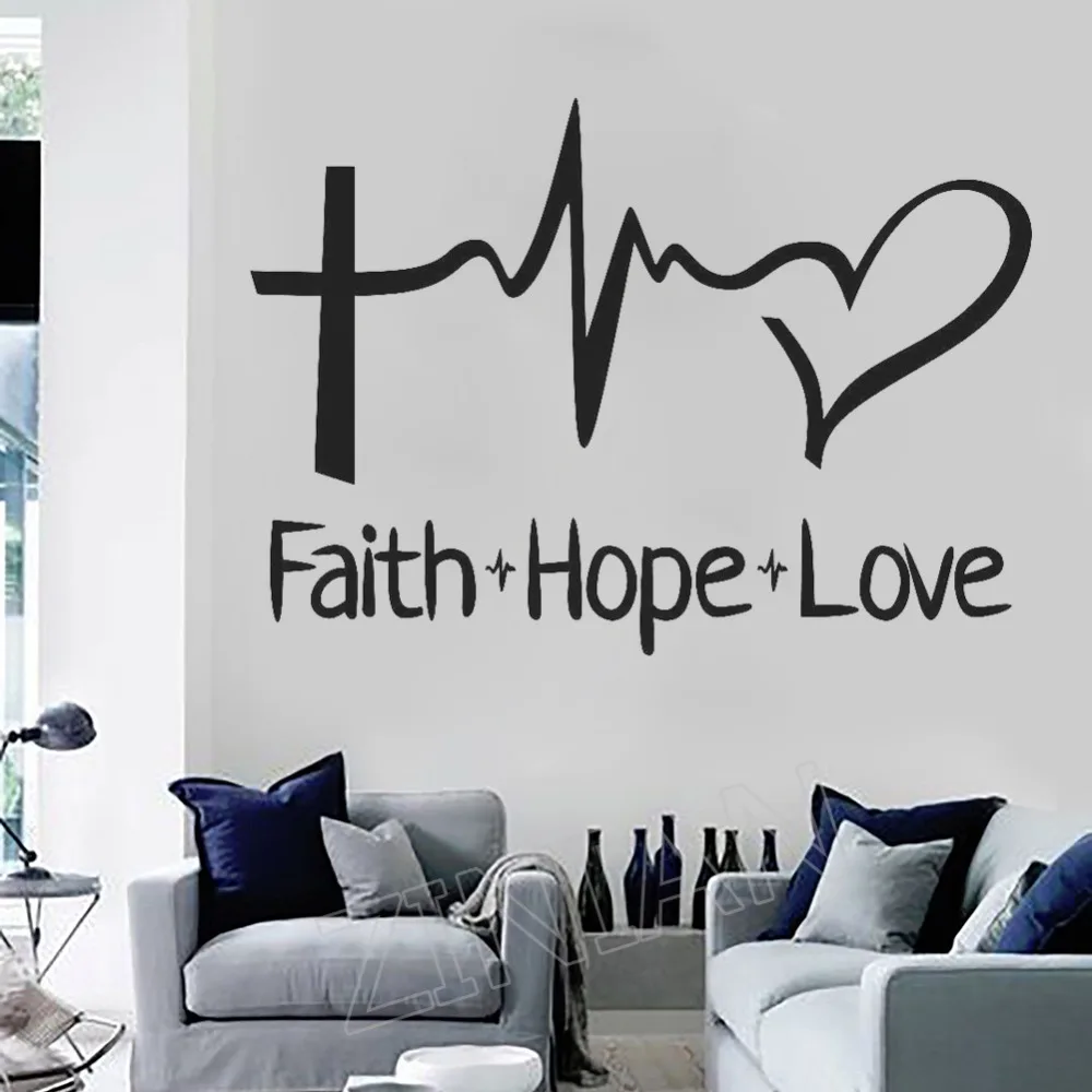 Faith Hope Love Wall Decal Religious Inspirational Office Poster Vinyl Sticker Family Rules Quotes Wall Stickers Home Decor Z766