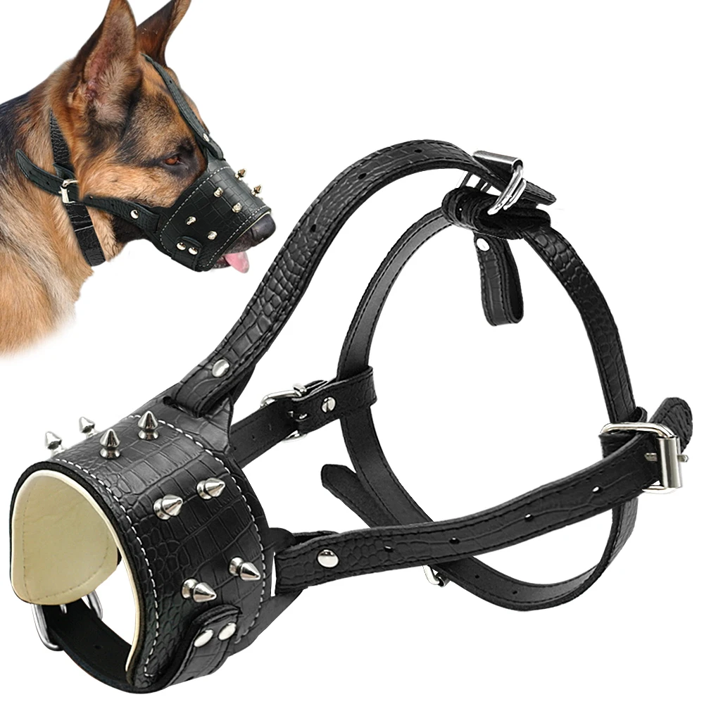 

Adjustable Spiked Studded PU Leather Dog Tranning Muzzle Padded Comfortable Prevent Bite Mouth Mask For Pitbull Terrier Husky