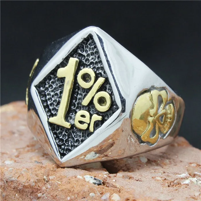 2015 Cool 316L Stainless Steel Biker 1% er Skull Ring Mens Motorcycle Biker Band Party Ring