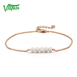 VISTOSO 14K Rose Gold Bracelet For Women Genuine Trendy Fresh Water White Pearl Bracelet Party Engagement Elegant Fine Jewelry