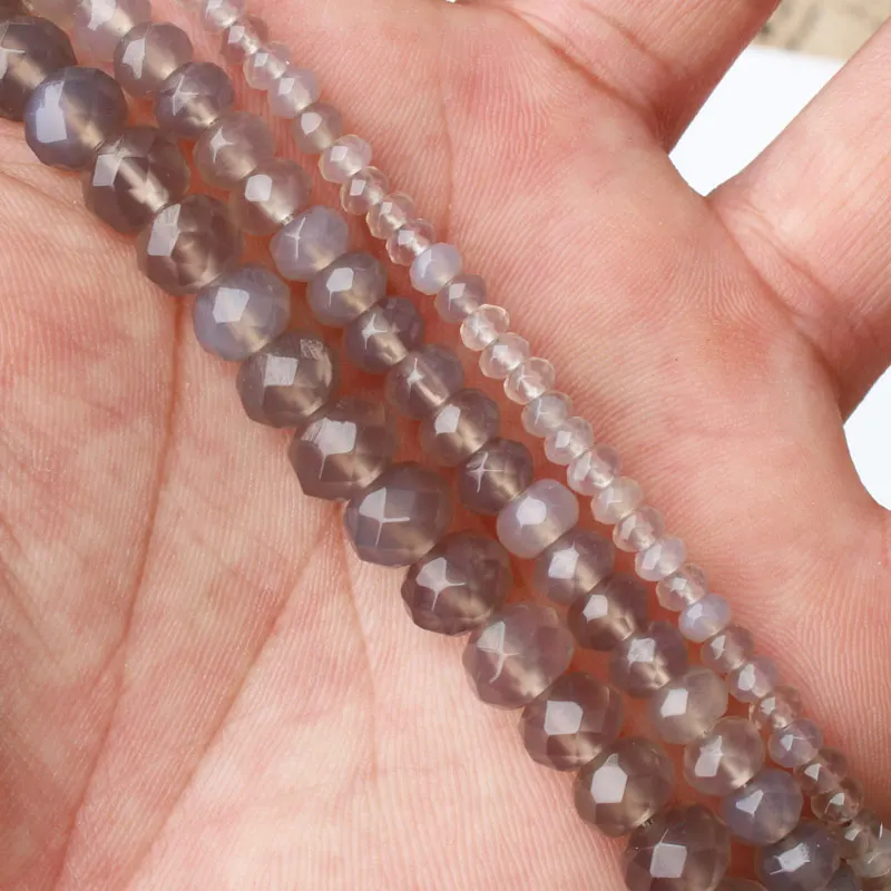 

Mini. order is $7! 2x4mm 4x6mm 5x8mm Faceted Gray Grey Agates Rondelle Abacus Jewelry Making Beads Strand 15"