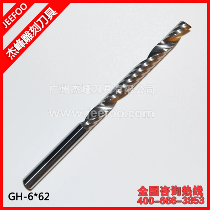 6*62mm Single Flute Spiral Tungsten Steel Carbide Mill, Carving Bits, CNC Cutting Tools, Wood CNC Router Bits