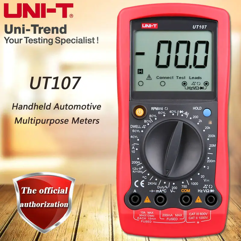 UNI-T UT107 Handheld Auto Multimeter/Speed and Closed Angle Measurement/Battery Test/Temperature Test/Overload Protectio