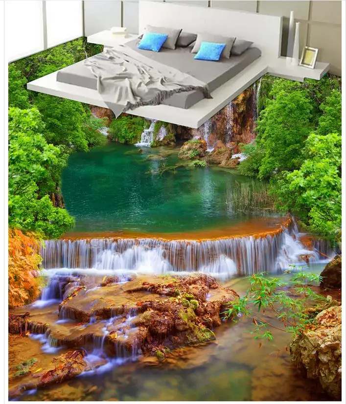 

Photo wallpaper mural floor mountain river waterfall Bathroom Bedroom 3D Floor self-adhesive 3D floor