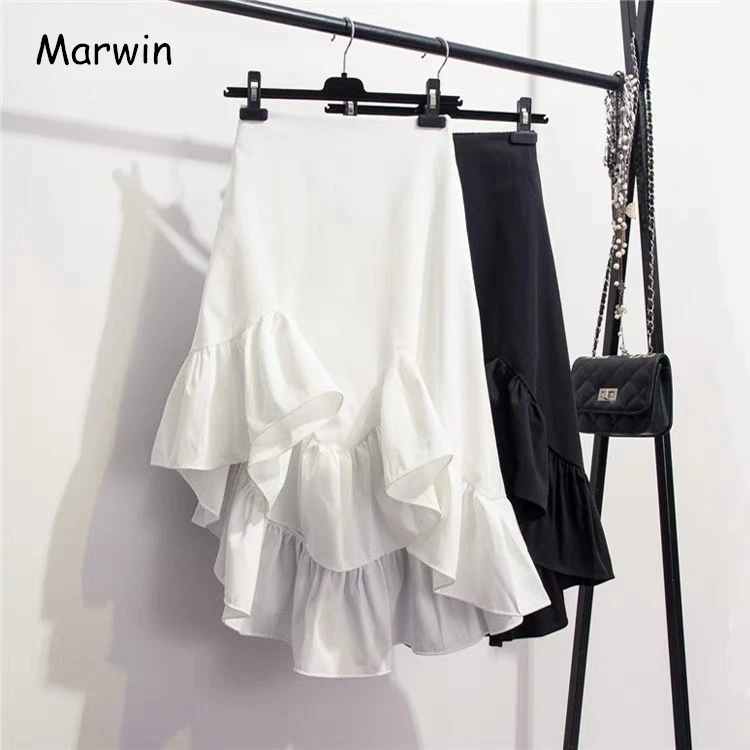 Marwin 2019 New-Coming Spring Summer Solid Irregular Ruffle Asymmetrical Skirts High Street Korean Style Empire women Skirts