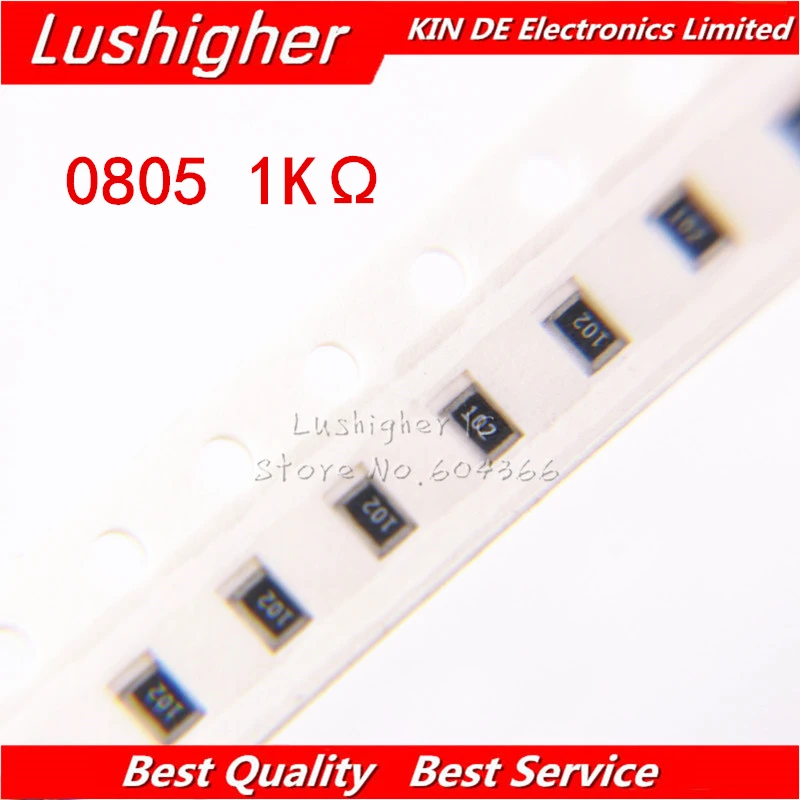 100PCS 0805 SMD Resistor 5% 1000ohm 102 1001 1K Ohm 1Kohm