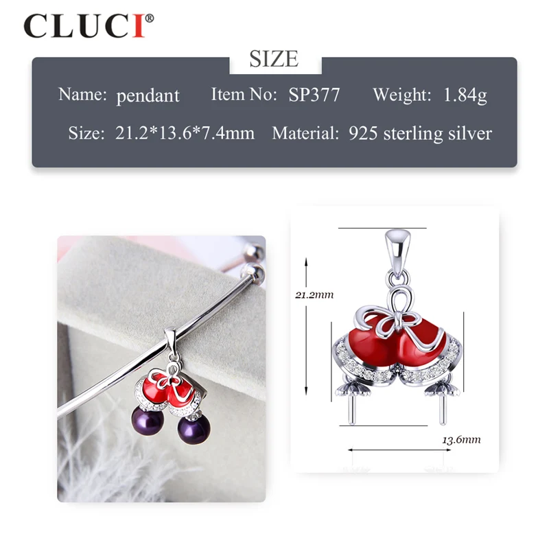 CLUCI Silver 925 Sterling Pendants for Pearl Necklace Bracelet Making 14 Pcs Zircon Red Christmas Pendant for Women SP377SB