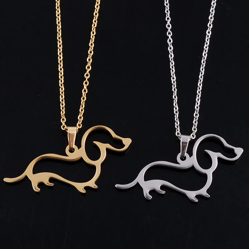 Lovely Dachshund Dog Pendant Necklace Stainless Steel Little Puppy Dog Pet Necklace Gold SilverColor Chain for Men Women Jewelry