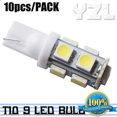 Free Shipping On sale!!!10Pcs Bombilla Lampara Luz Blanco T10 9 LED 5050 SMD para Coche Bajo Consumo