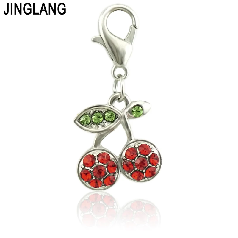 JINGLANG Mixed Lobster Clasp Strawberry/Grape/Cherry/Charms With Fruit Pendants DIY Charms For Jewelry Making Accessories 12pcs