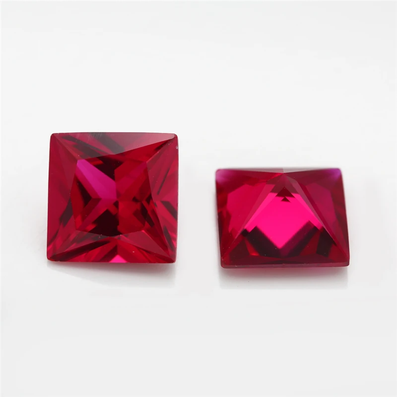 Size 2x2~10x10mm 8# 3# 5# Red Stone Square Princess Cut Synthetic Corundum Gemstone For Jewelry