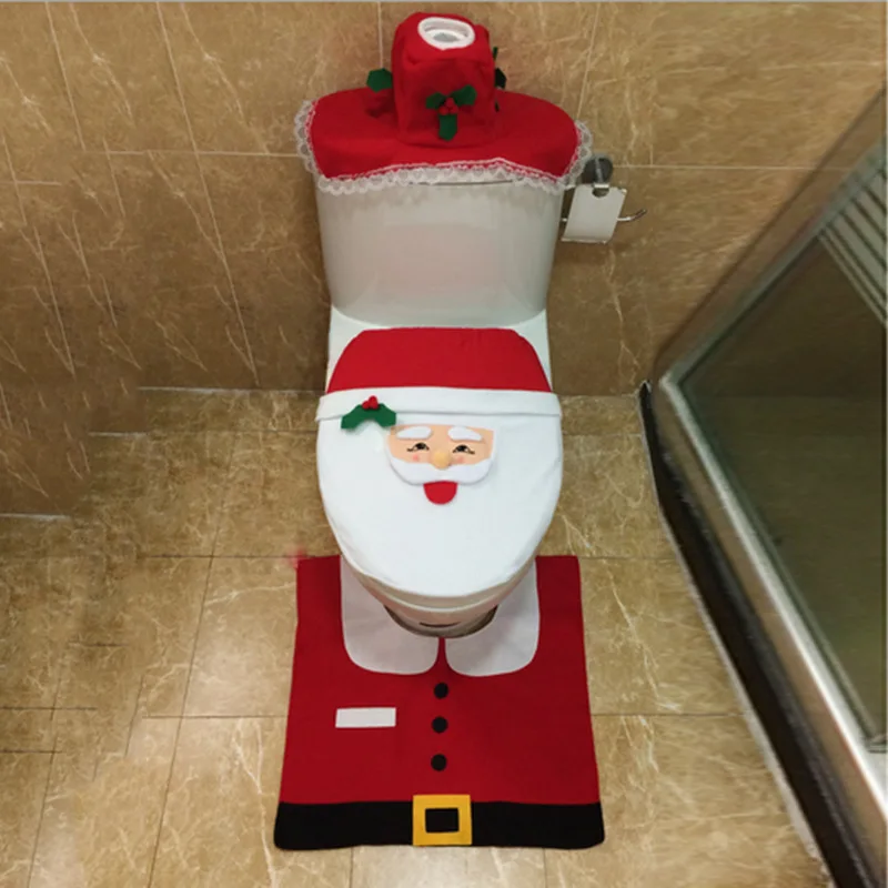 55x55cm Christmas 3Pcs Bath Mat Set Absorbent Bathroom Carpets Set Non-slip Bathroom Floor Mats Toilet Rugs