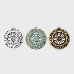 2pcs Bronze Patina Verdigris Charms Open Mandala Pattern Necklace Pendant For Necklace Jewelry Making Findings