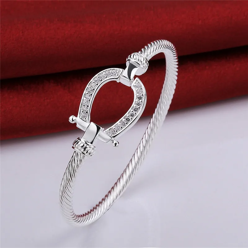 Pure Silver Horse Shoes Bangle Bracelet for Women Femme Pulseria Costume Jewelry Decorations U Clasp Water Drop Bracelet Gifts