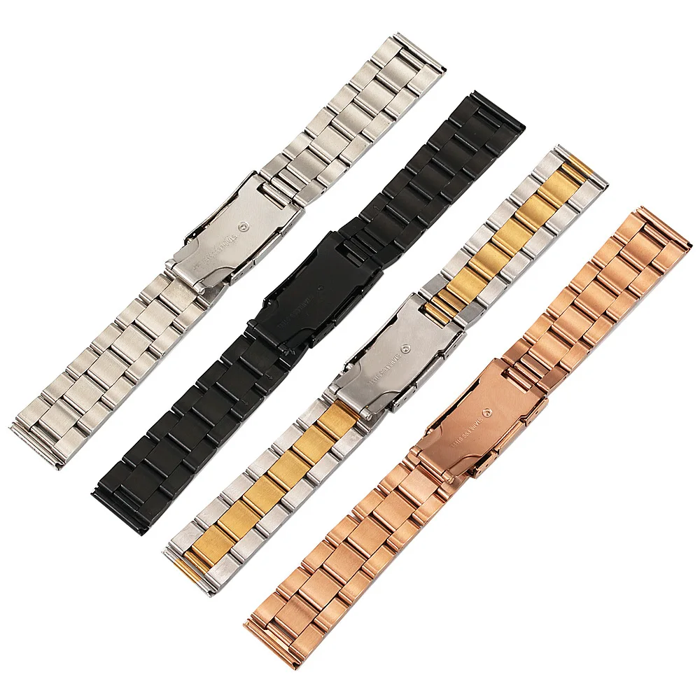 18 20 22 24 26 28 30mm Full Stainless Steel Watchband Men Business Wristwatch Band Accessories Gold Black Folding Buckle Strap