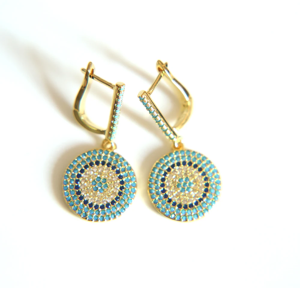 2017 high quality clip on micro pave turquoises stone dangle disco charm fashion trendy women elegant earring 3 colors