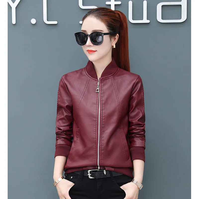 Fashion PU Leather Jacket 2025 NEW Women's Spring Autumn Short Outerwear Long-Sleeved Zipper Casual Motorcycle Coat Female