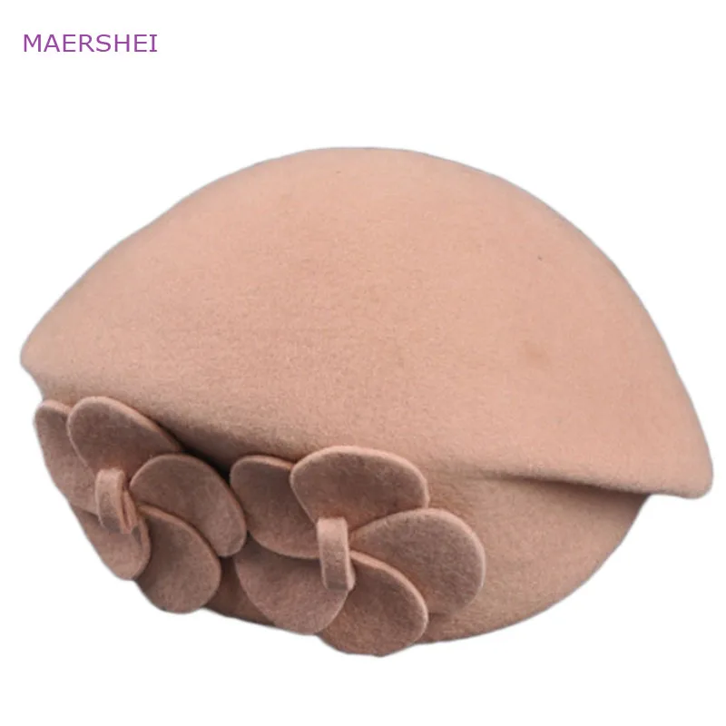 MAERSHEI Vintage black woolen hat dome bow lotus leaf big hat lady autumn and winter hat temperament hat