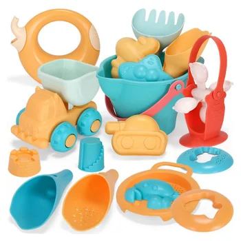 Soft silicone beach sand toys for kids sand set seasand bucket rake hourglass water table play fun shovel mold bag