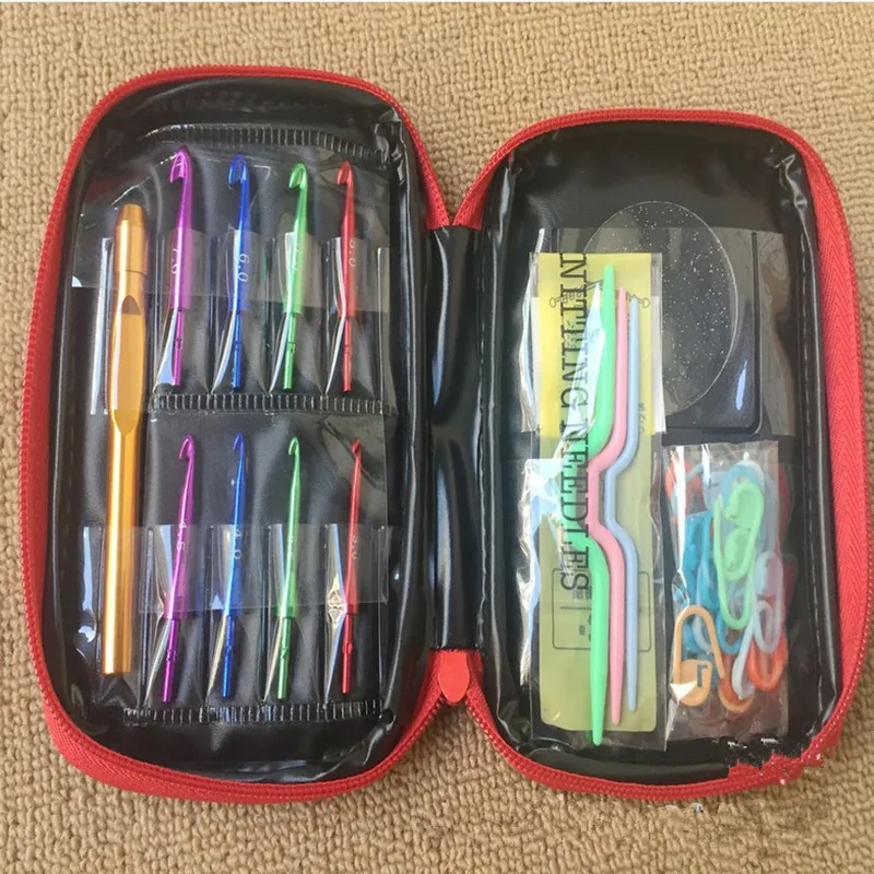 

1 комплект, алюминиевый набор сменных крючков со съемной иглой, набор инструментов для вязания крючком для свитера с сумкой для рукоделия