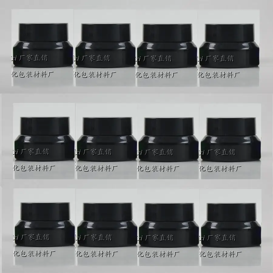 

15g shiny black glass cream jar with black plastic lid, 15 grams cosmetic jar,packing for sample/eye cream,15g mini glass bottle