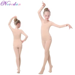 2020 Ciepła bielizna baletowa dla dziewczynek Nude Dance Full Bodysuit Rajstopy Grube baletowe rozgrzewki Stretch Dance Wear dla dzieci Zestawy trykotów