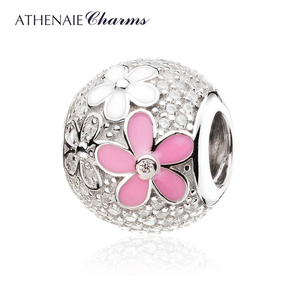 ATHENAIE 925 Sterling Silver Poetic Blooms Mixed Enamels Clear CZ Bead Charms for European Bracelets