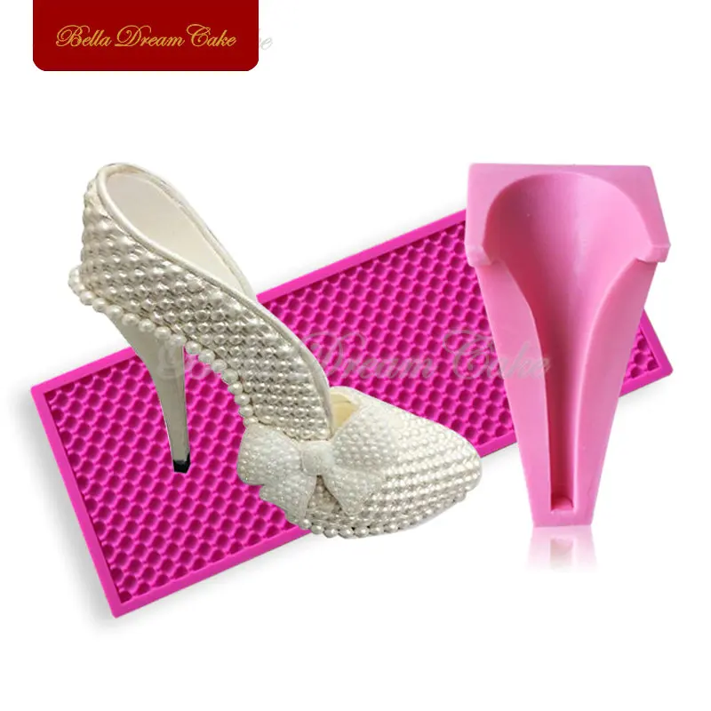 2PCS/SET High Heel Shoes Mold & Pearl Mat for Fondant Cake Decoration Silicone Cake Decorating Tools DIY Bakeware LFM-30/SM-230