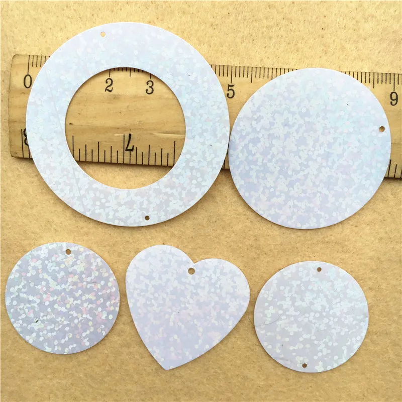 100pcs Laser White Large Sequins 3-5cm PVC round ring heart Loose Sequins Paillettes sewing diy craft cloth material