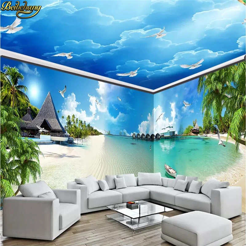 beibehang Custom Maldives blue sea coast beach full house background papel de parede 3d wall painting wallpapers for living room