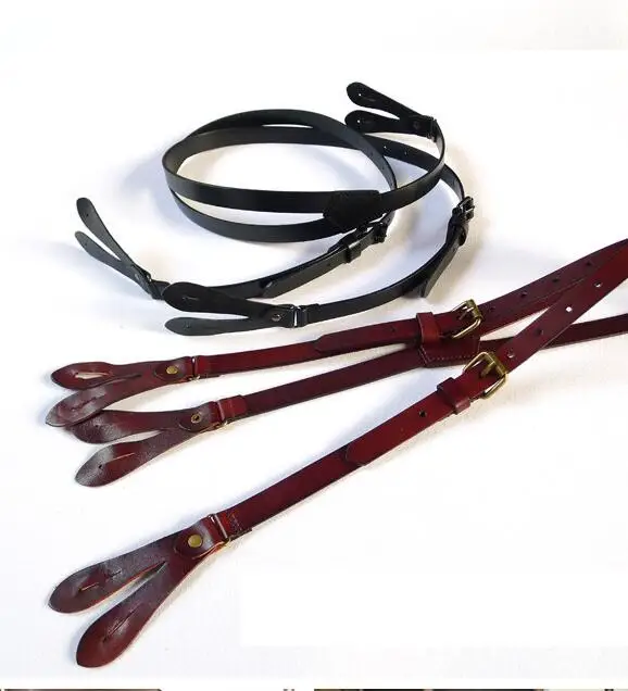 

Genuine Leather Suspenders Men 2cm Width 125cm Long Button Vintage Belt Thin