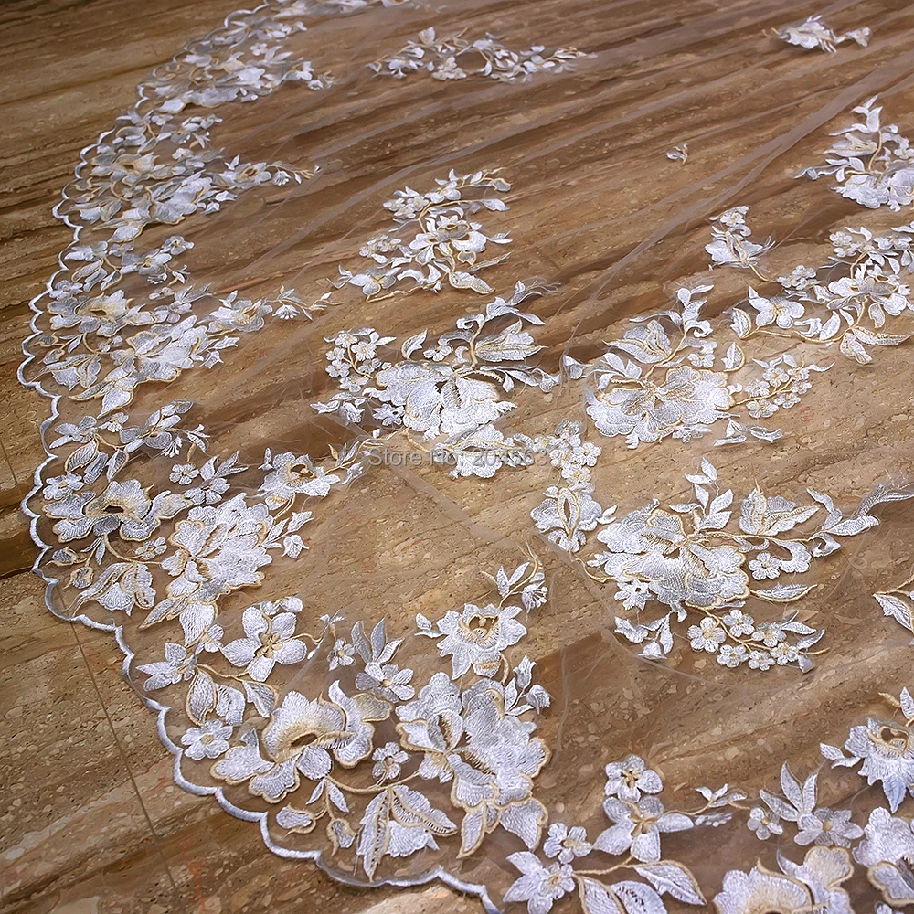 Voile de mariage en dentelle à deux couches avec appliques de champagne, longs voiles superbes pour les patients avec peigne, AX2019