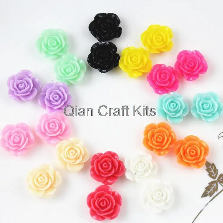 Set of 240pcs mixed color rose flower resin cabochons (16mm) scrapbook earrings Cell phone decor, hair accessory DIY sz0952