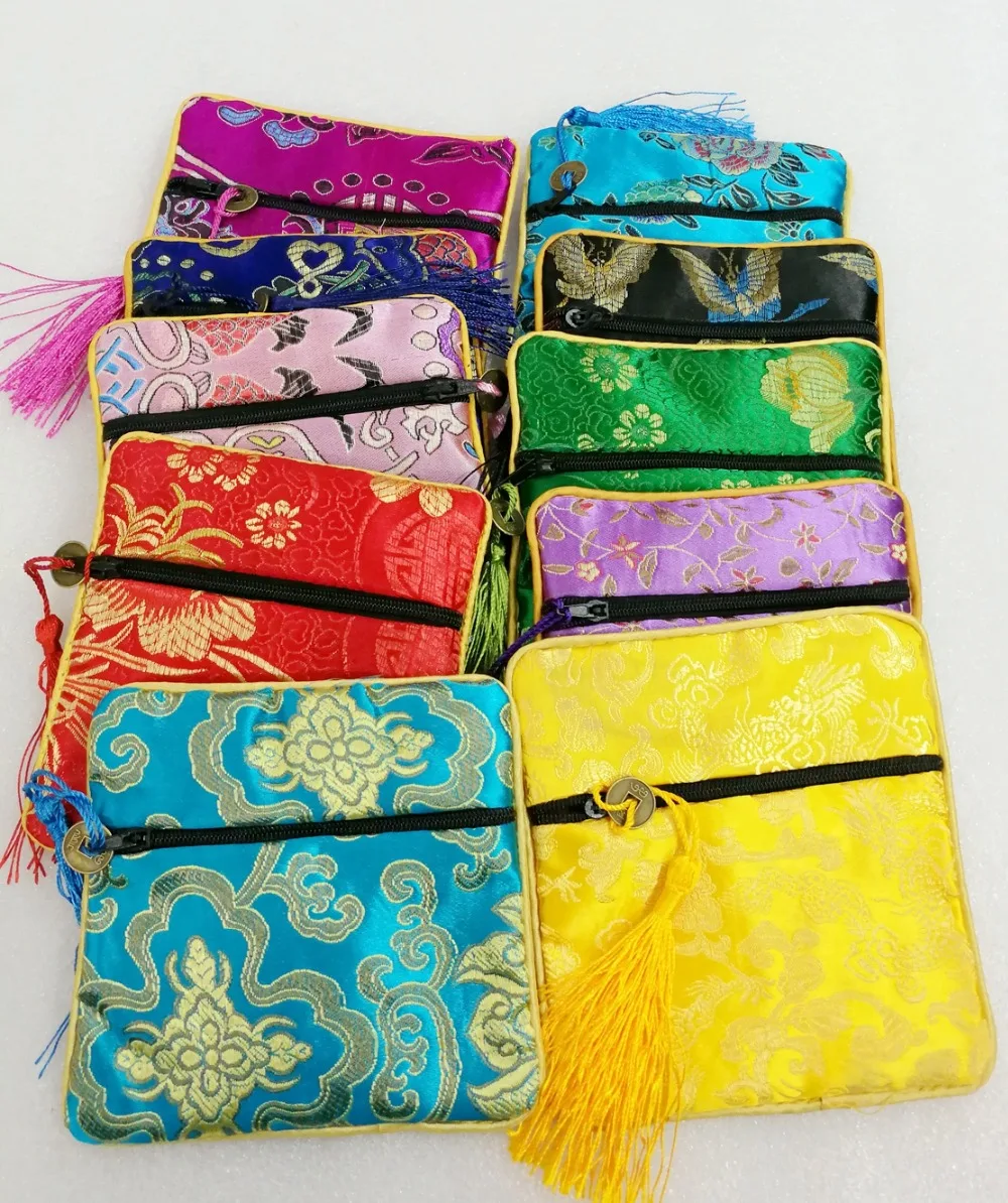 new fashion 10pcs / lot Square Embroidery Brocade Silk Coin Bags, Purse, Jewelry Bags, necklace bags