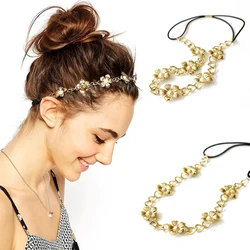 Fashion Hair Jewelry Flower Chain Headband For Women Girls Pearl Headpieces Accessories