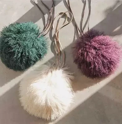 New Winter Bucket Real Fur Shoulder Bags Japan Beach Wool Cylinder Handbag Wool Plush Women Bag Crossbody Handbag purse