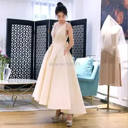 Chic Off - White Sleeveless Gown Deep V - neck high waist front - short - back - long Ideal for special events exudes elegaance