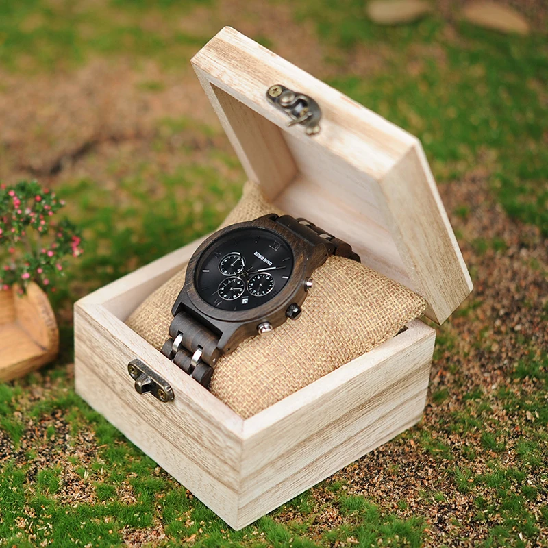 BOBO BIRD Wooden Watch Men relogio masculino Wood Metal Strap Chronograph Date Quartz Watches Luxury Versatile Timepieces Gifts