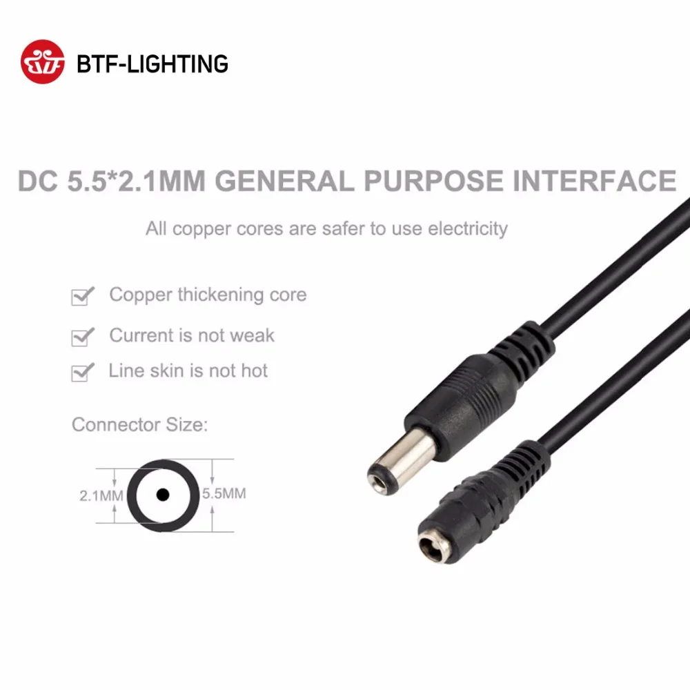 5 pairs DC Connectors with Lock Buckle White/Black 15cm length wire, DC 5.5 x 2.1mm Male Female jack for power supply