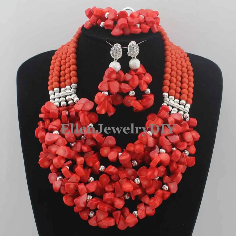 

Splendid African Beads Jewelry Sets Nigerian Wedding African Coral Beads Jewelry Set W12168