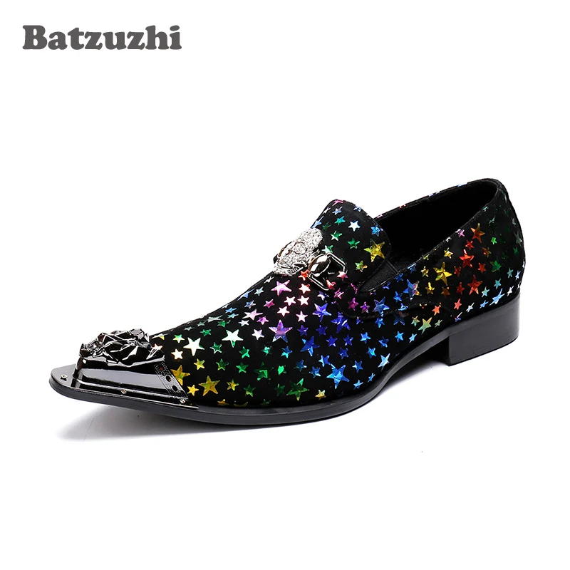 Batzuzhi Brand Italy Fashion Men Dress Shoes Pointed Metal Tip Muti Rock Party Shoes Men Zapatos Hombre,Big Sizes US6-US12